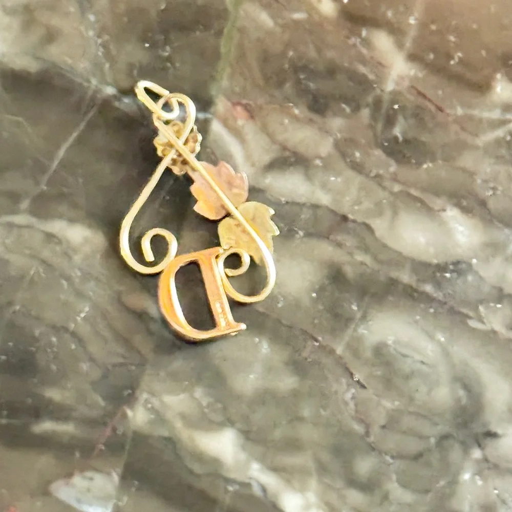 Gold-Tone 'D' Initial Pendant with Pearl Floral Studs - Picture 2 of 3